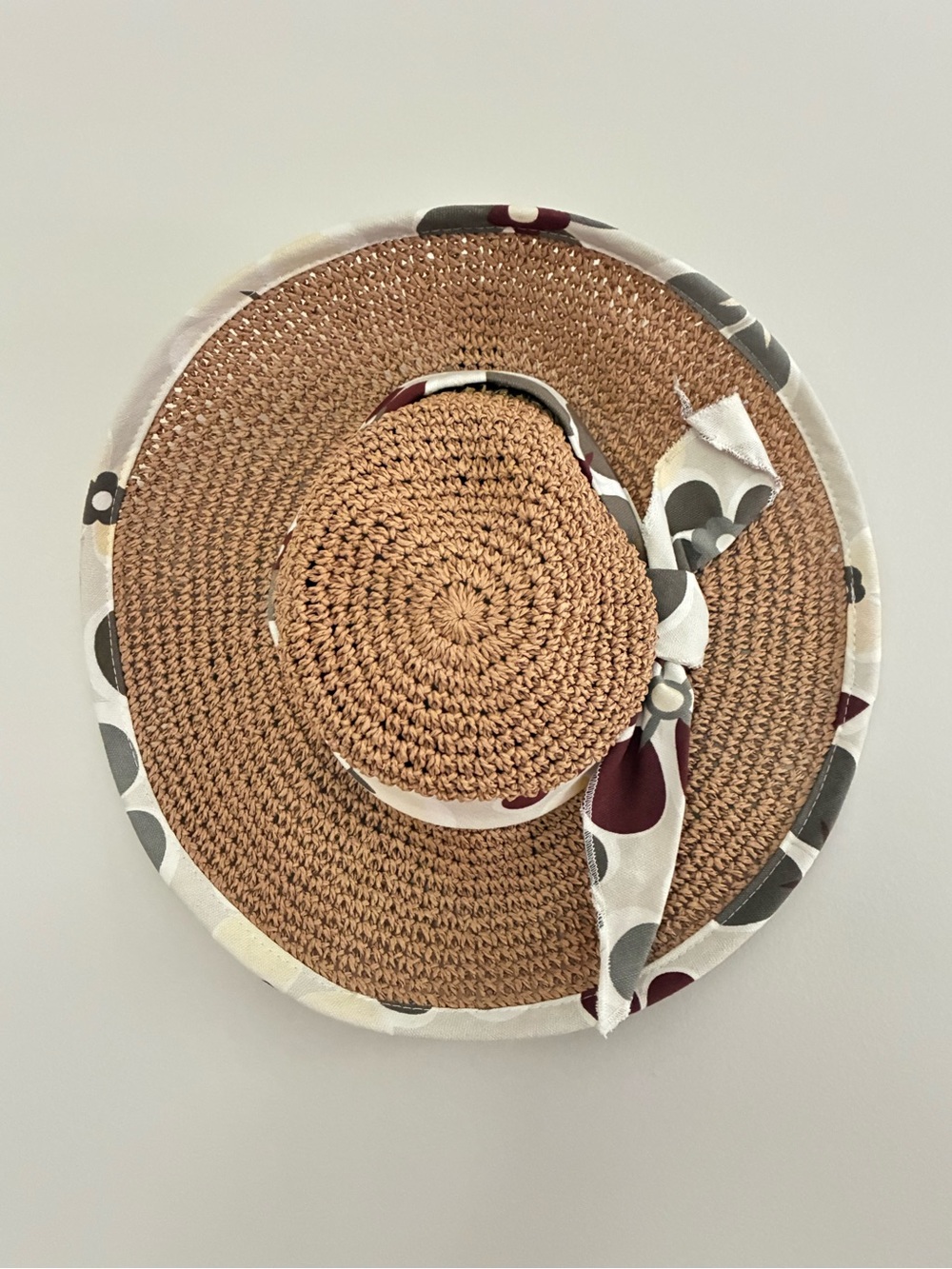 Coastal Woven Straw Sun Hat Wide Brim Beachy Summer Vacation Hat Floral Scarf